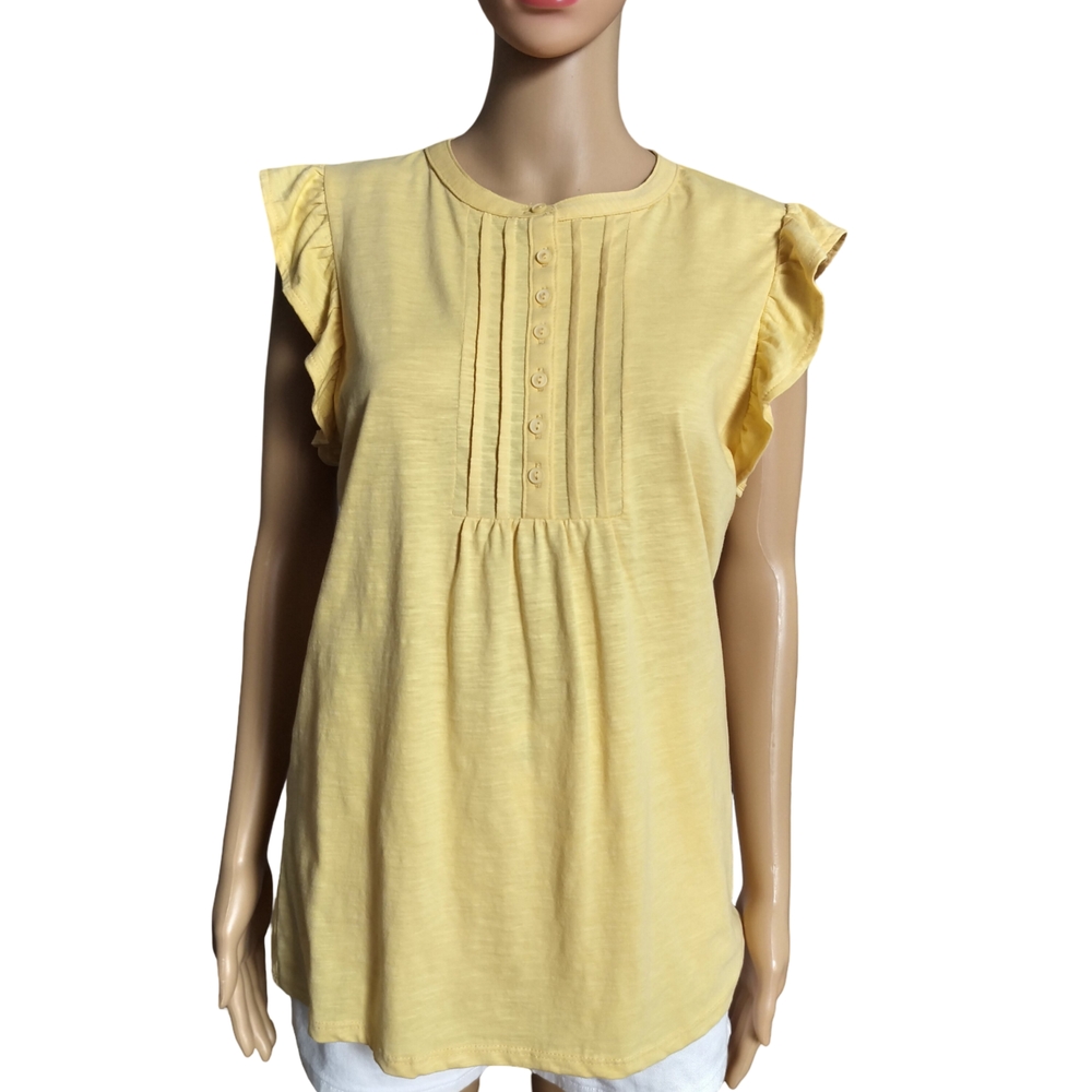 Croft & Barrow Yellow Ruffled Cap Sleeve Blouse